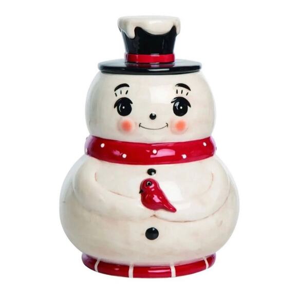 Johanna Parker Sweet Snowman Cardinal Cookie Jar Canister Winter Christmas New - Picture 1 of 9